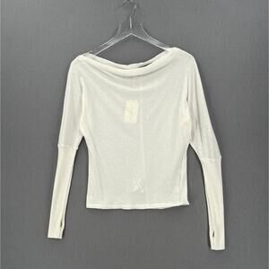 ENZA COSTA Cashmere Cuffed Off the Shoulder Long Sleeve Top Women Small Cream